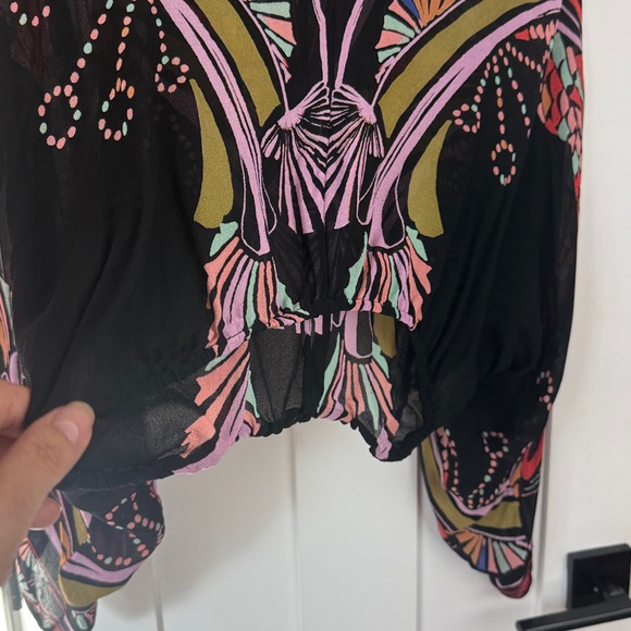 Free People Colorful Boho Poncho Top High Low Draped Festival Blouse Size M - Picture 4 of 7